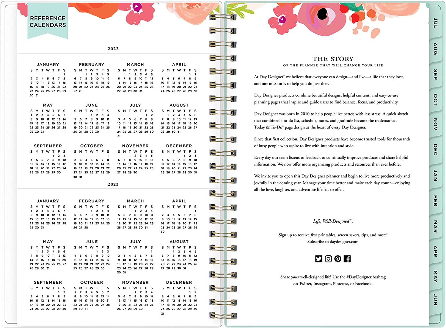 Day Designer for Blue Sky 2022-2023 Academic Year Weekly & Monthly Planner, 8.5" x 11", Frosted Cover, Wirebound, Secret Garden Mint (137896-A23) - Image 4